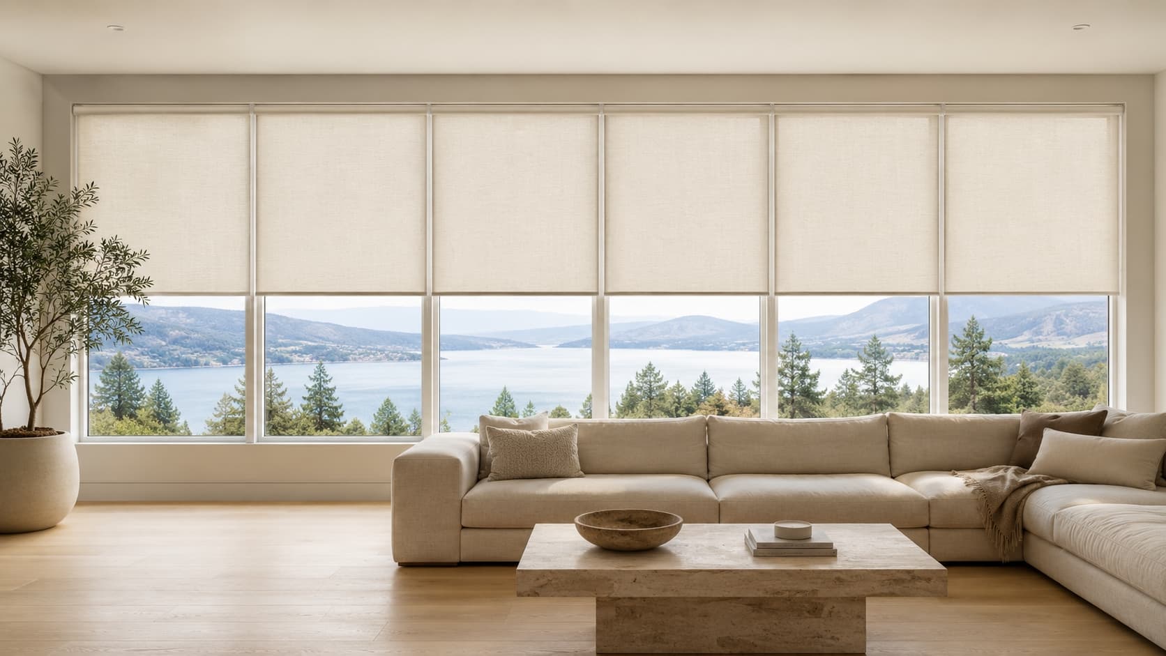 Bright living room with custom blinds by Andors Blinds