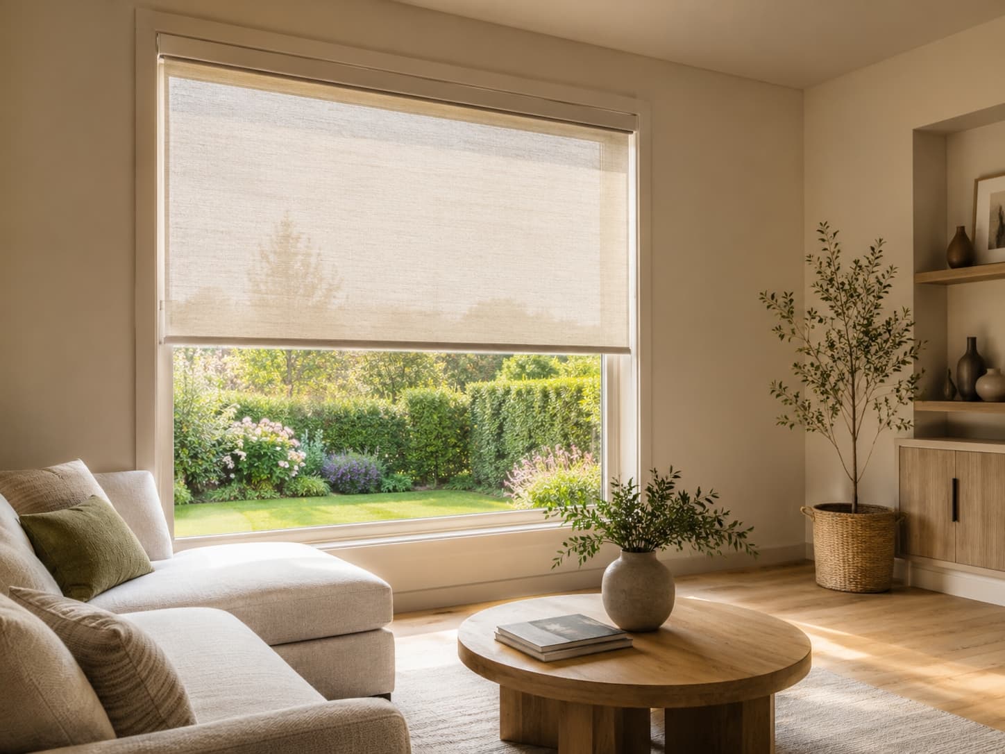 Modern interior with custom window blinds