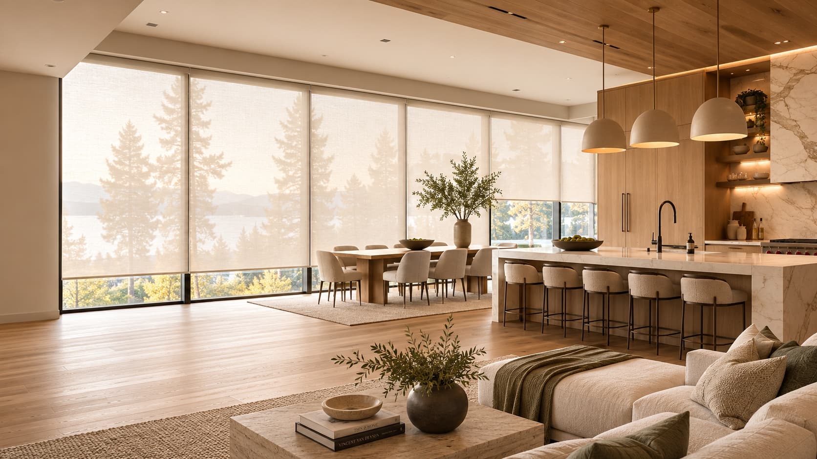 Soft daylight through blinds in a calm bedroom