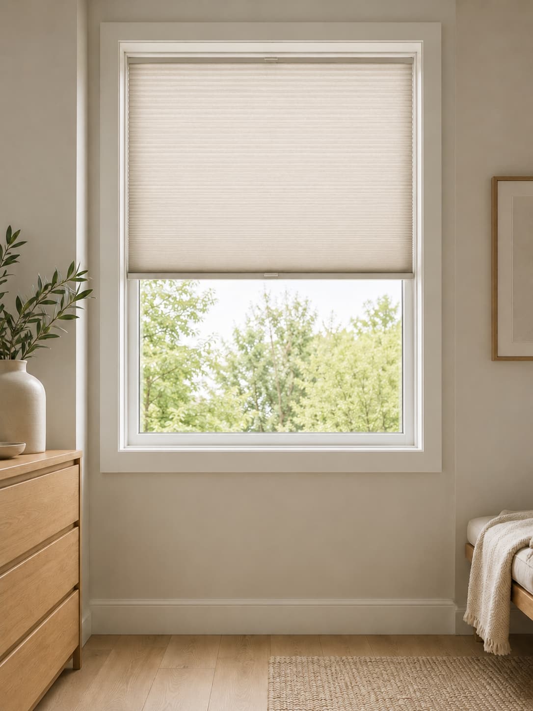 Top-down bottom-up cellular shade in a bright room