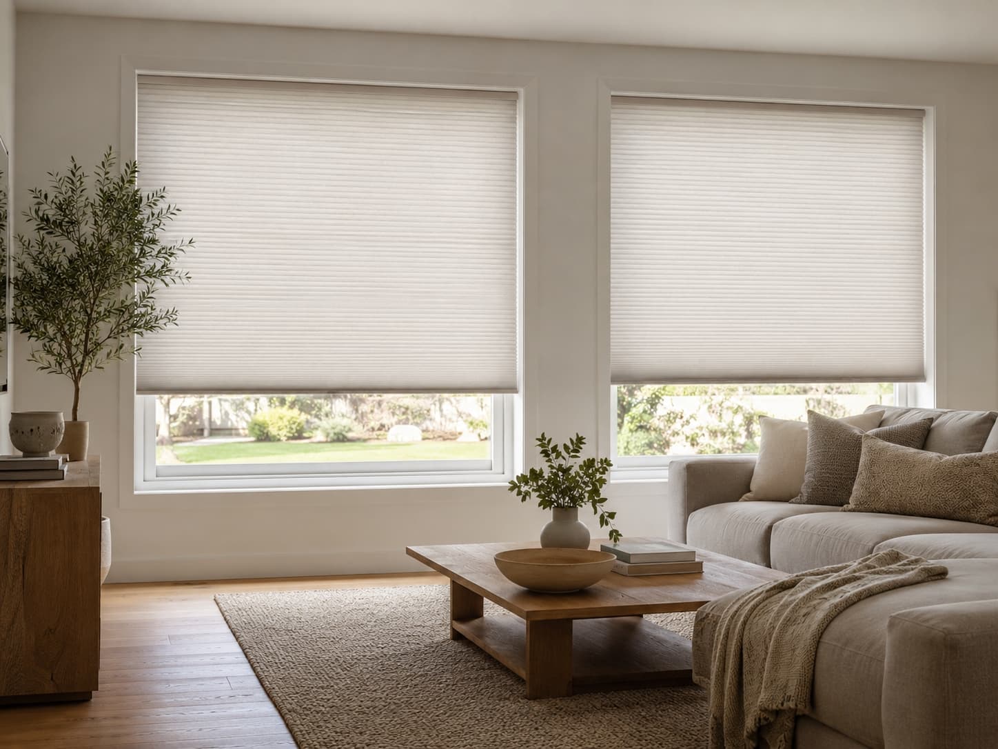Family room with cellular shades lowered