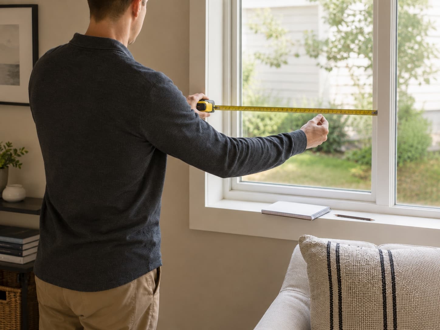 Consultant assessing windows during a home visit