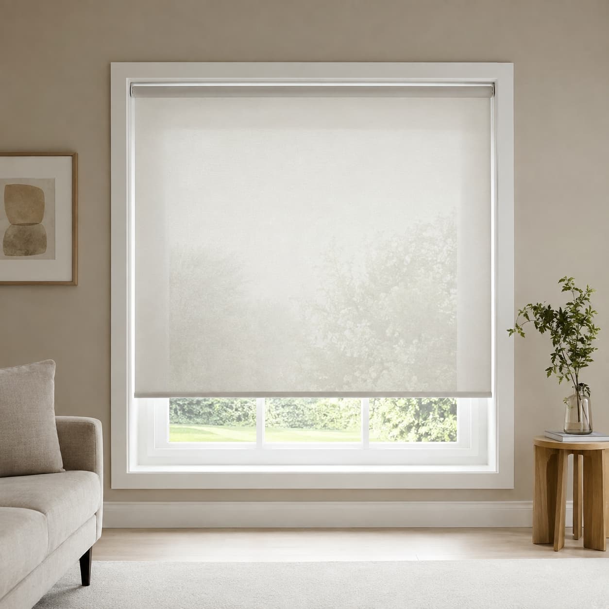 Finished room with roller shades