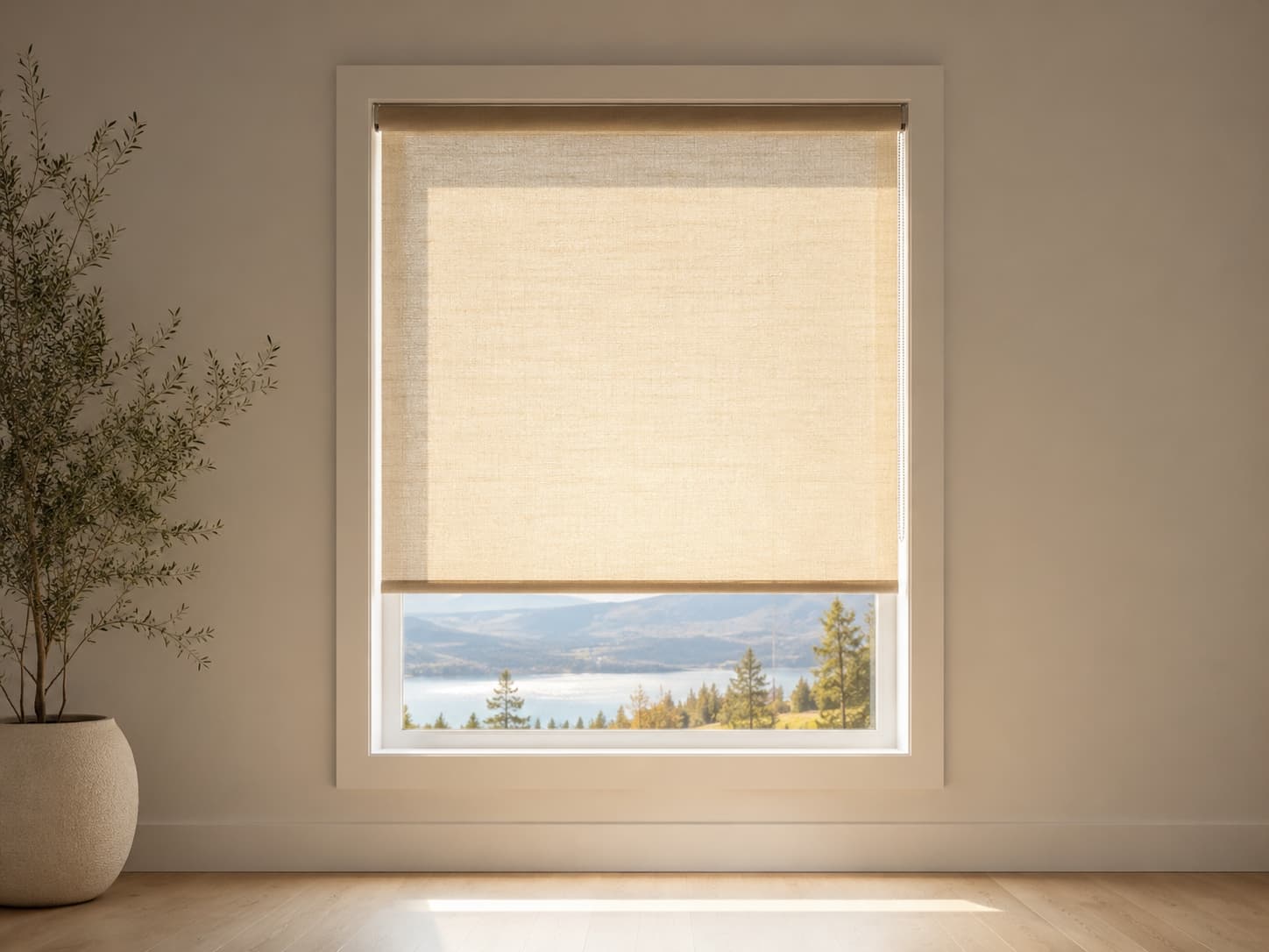 Roller shades filtering bright Okanagan light