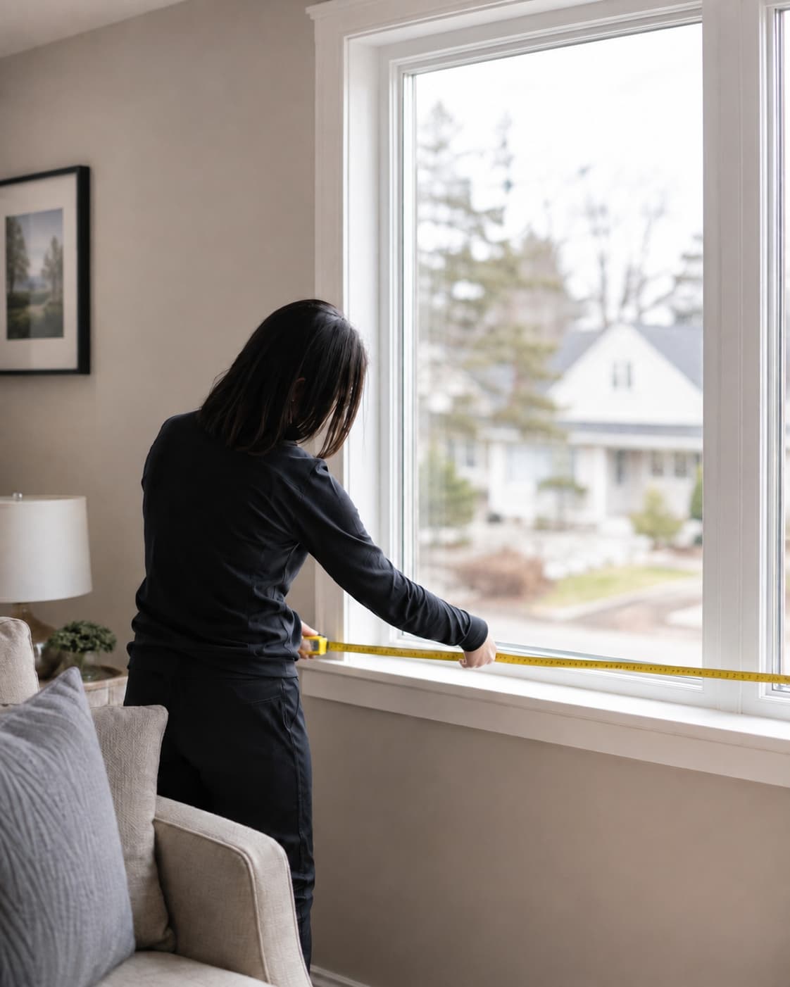 Consultant measuring a window