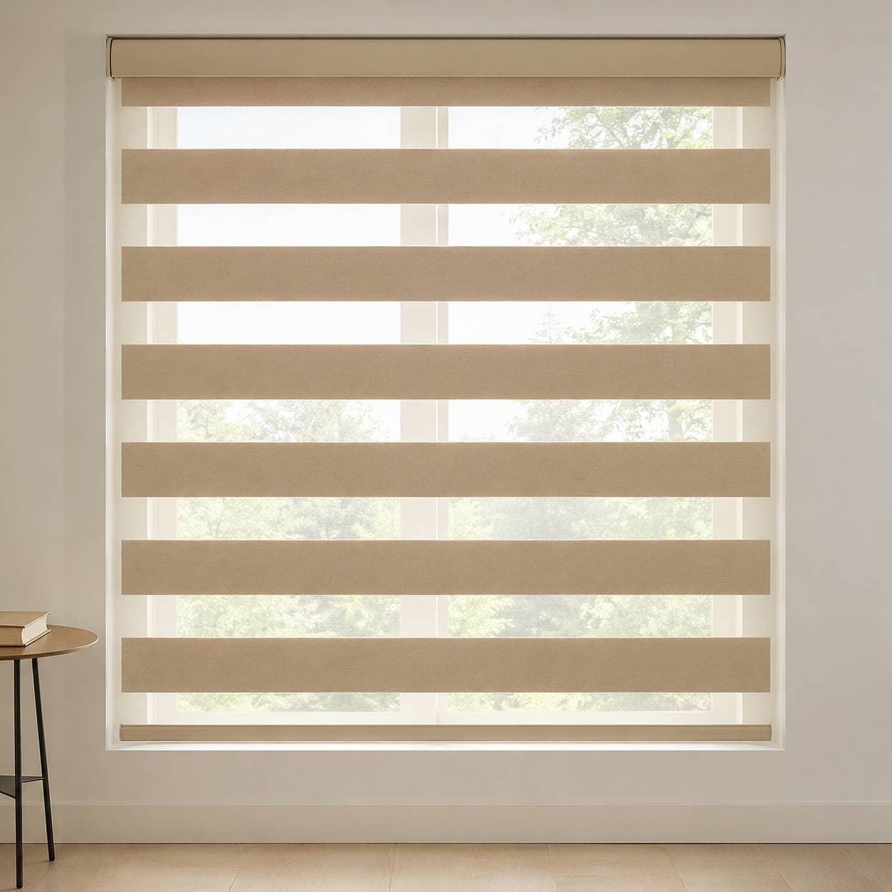 Zebra blinds filtering afternoon light
