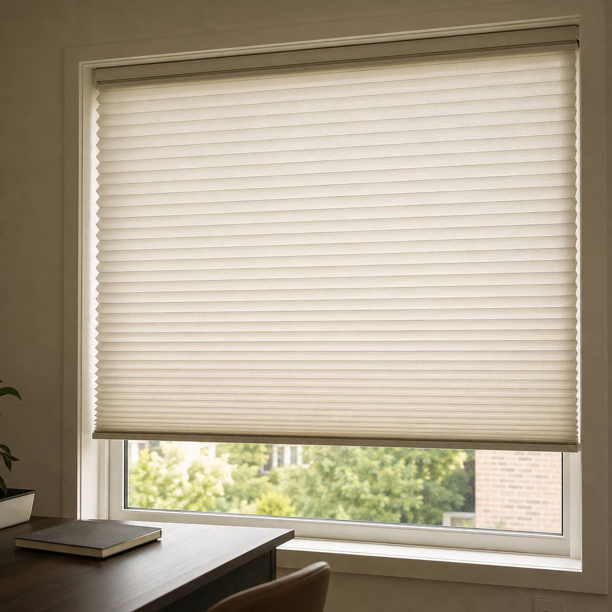 Cellular shades on a wide window
