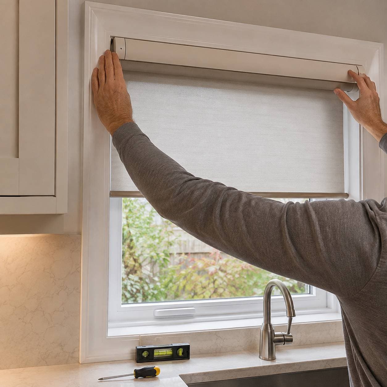 Blinds installation in a kitchen