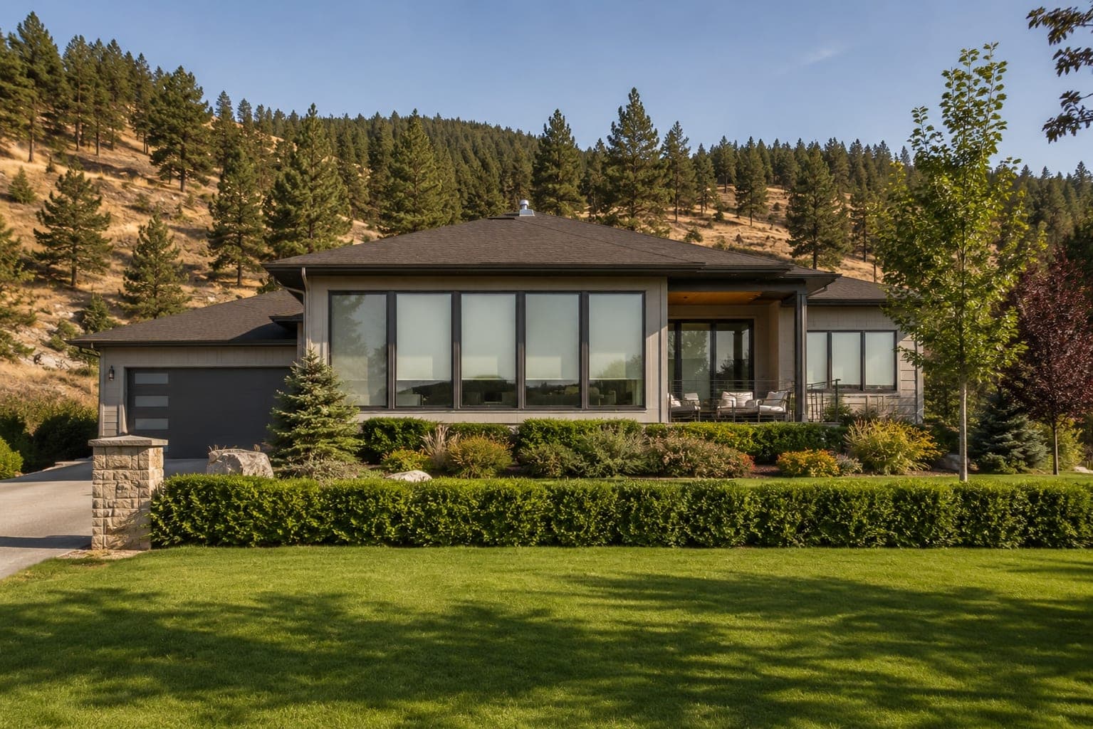 Contemporary Okanagan hillside home with blinds fitted throughout